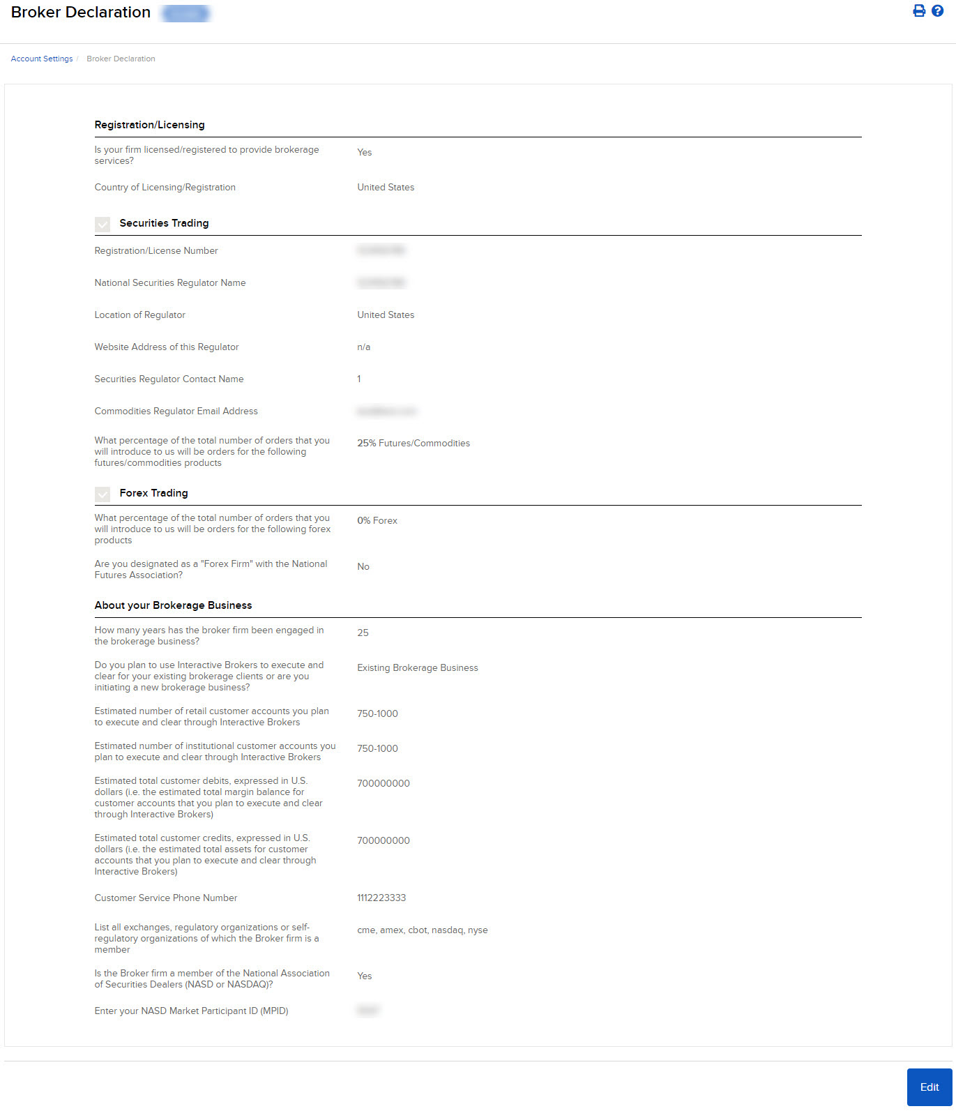 The broker declaration panel in broker portal. 